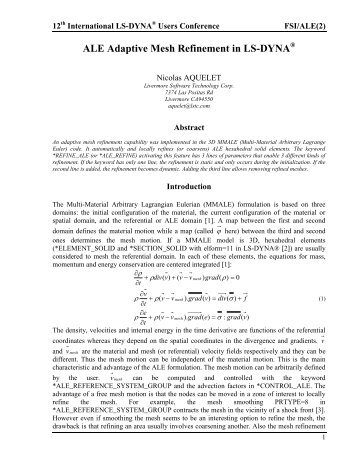 ALE Adaptive Mesh Refinement in LS-DYNA - DYNAlook
