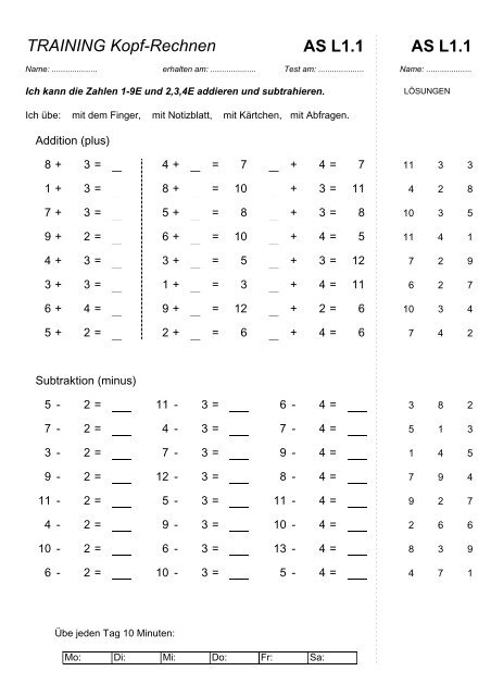 TRAINING Kopf-Rechnen AS F4.2