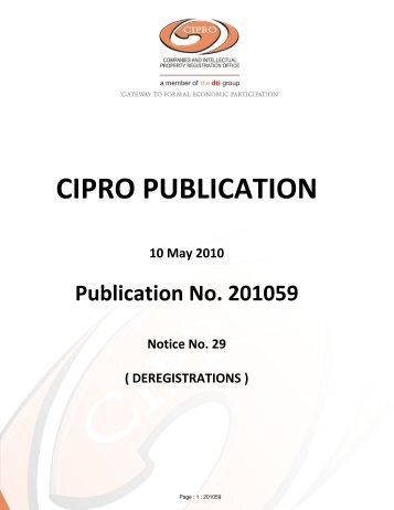 CIPRO PUBLICATION - ("CIPC")is