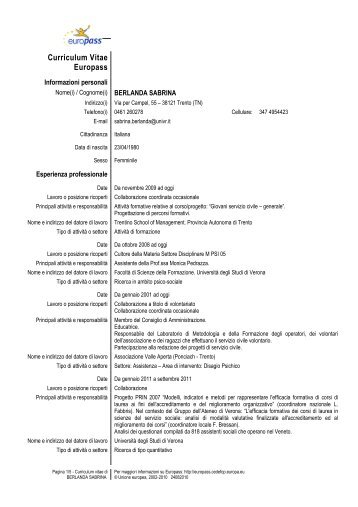 Curriculum Vitae (pdf, it, 71 KB, 7/14/11) - Università degli Studi di ...
