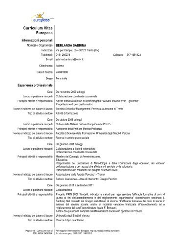 Curriculum Vitae (pdf, it, 71 KB, 7/14/11) - Università degli Studi di ...