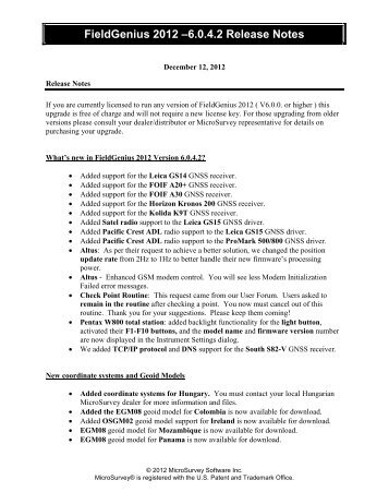 FieldGenius 2012 Release Notes - MicroSurvey Software, Inc.