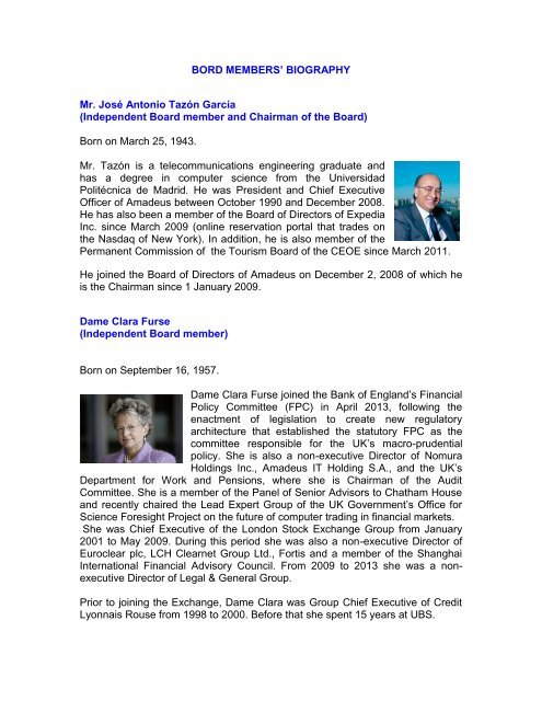 Profiles of the members of the Board of Directors. - Investor relations ...