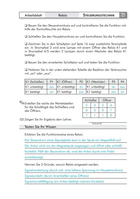 Arbeitsblatt Relais STEUE