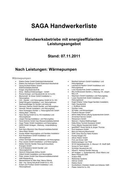 SAGA Handwerkerliste - Düsseldorf