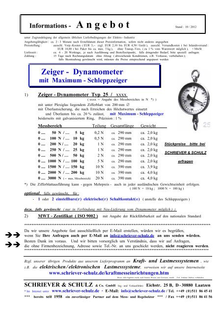 Zeiger - Dynamometer - SCHRIEVER & SCHULZ & Co. GmbH