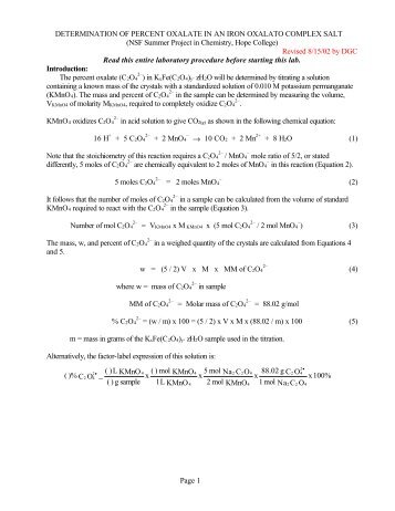 Page 1 DETERMINATION OF PERCENT OXALATE IN AN IRON ...