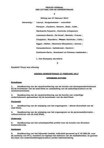 PROCES-VERBAAL DER ZITTING VAN DE ... - Groen Diest
