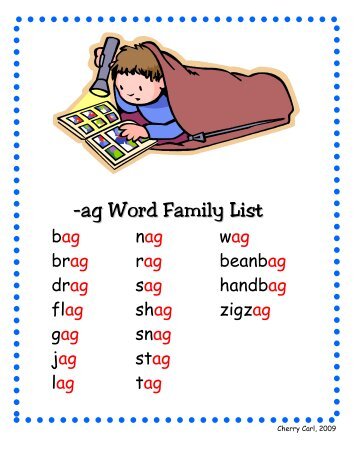 -ag Word Family List - Little Book Lane