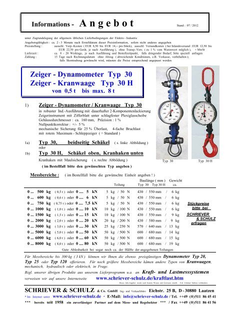 Dynamometer Typ 30 Zeiger - SCHRIEVER & SCHULZ & Co. GmbH