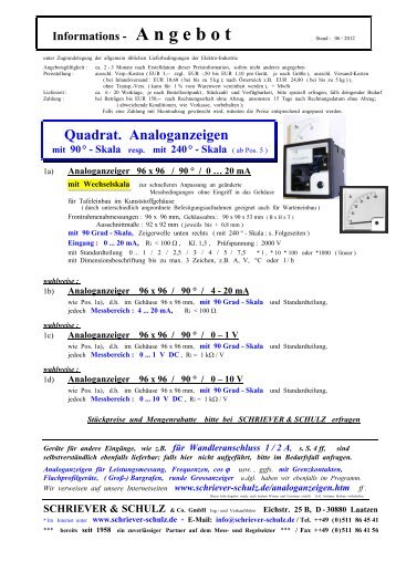 Quadrat. Analoganzeigen - SCHRIEVER & SCHULZ & Co. GmbH