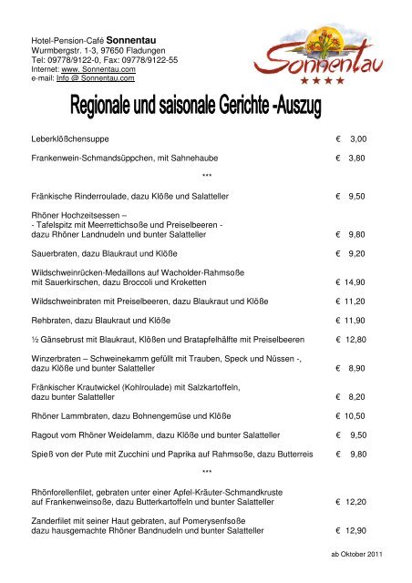 Regionale und saisonale Gerichte (PDF 68 kb) - Hotel Sonnentau