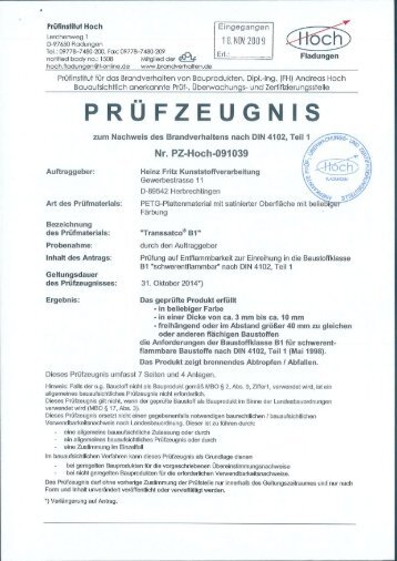 Prüfungszeugnis Transsatco® B1 - HEINZ FRITZ ...