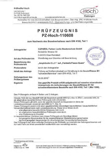 PRÜFZEUGNIS PZ-Hoch-110608 - Caparol