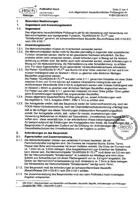 General Appraisal Certificate DIN 4102-B1 - Hess & Co. AG