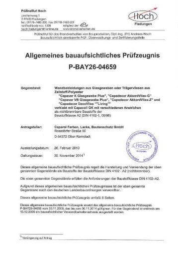 Allgemeines bauaufsichtliches Prüfzeugnis P-BAY26-04659 - Caparol