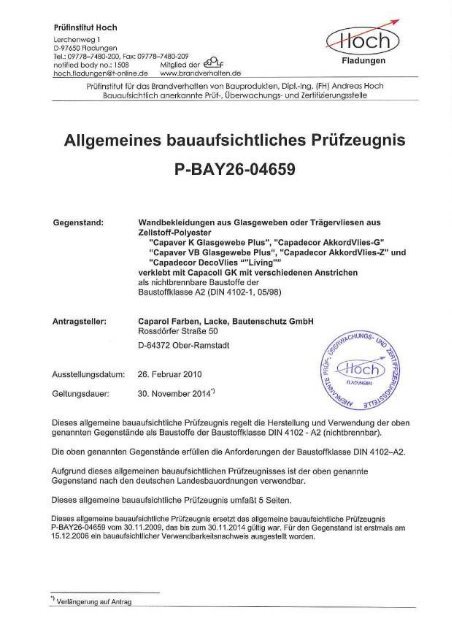 Allgemeines bauaufsichtliches Prüfzeugnis P-BAY26-04659 - Caparol