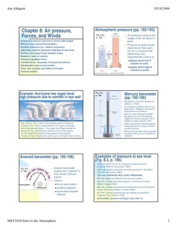 Chapter 8: Air pressure, Forces, and Winds - Ahlquist Web