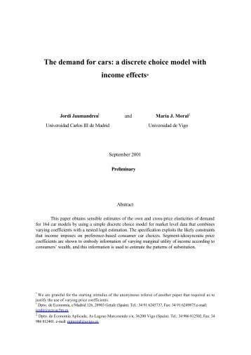 The demand for cars: a discrete choice model with income effects*