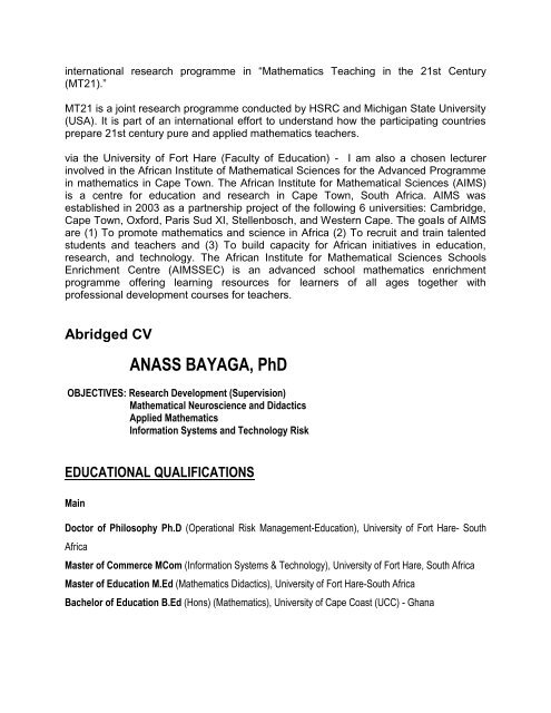 Anass Bayaga, PhD LETTER OF PRESENTATION In accordance ...