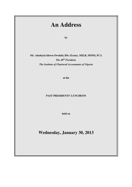 An Address - The Institute of Chartered Accountants of Nigeria