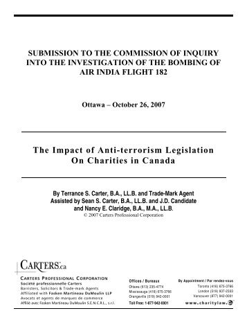 The Impact of Anti-terrorism Legislation On Charities in Canada