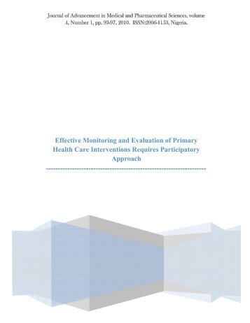 Effective Monitoring and Evaluation of Primary Health Care ...