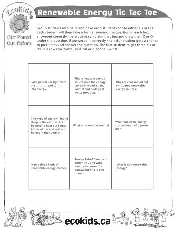 Renewable Energy Tic Tac Toe - EcoKids