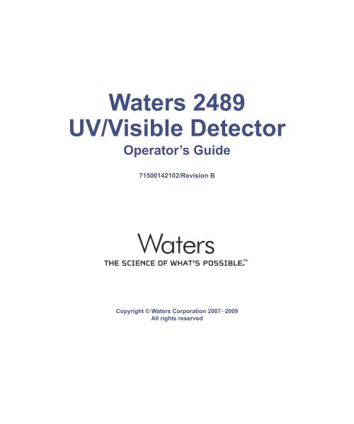 Waters 2489 UV/Visible Detector Operator's Guide