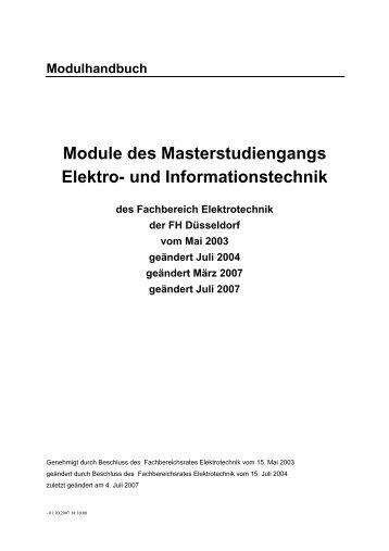 Module des Masterstudiengangs Elektro - Fachbereich Elektrotechnik