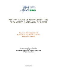 vers un cadre de financement des organismes nationaux de loisir