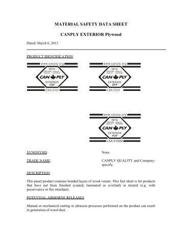 MATERIAL SAFETY DATA SHEET - Canadian Plywood Association