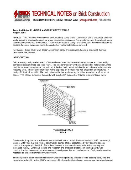 Technical Notes 21 - BRICK MASONRY CAVITY WALLS August ...