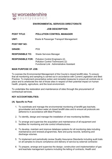 ENVIRONMENTAL SERVICES DIRECTORATE JOB DESCRIPTION ...