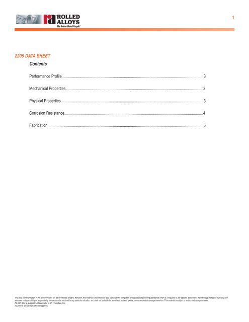 2205 Data Sheet.indd - Rolled Alloys