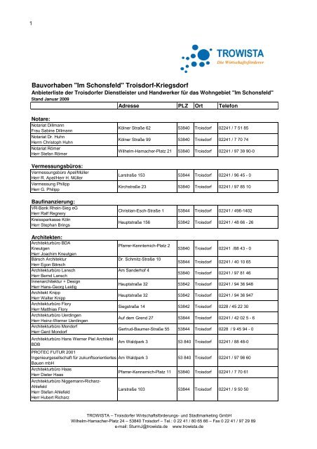 aktuelle Anbieterliste Dienstleister-Handwerk