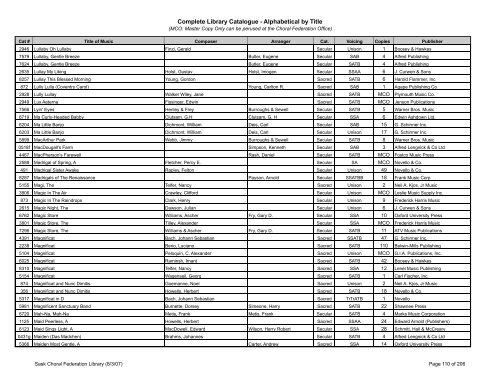 Complete Library Catalogue - Alphabetical by Title - Saskatchewan ...