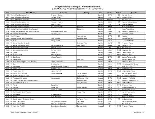 Complete Library Catalogue - Alphabetical by Title - Saskatchewan ...