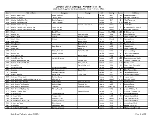 Complete Library Catalogue - Alphabetical by Title - Saskatchewan ...