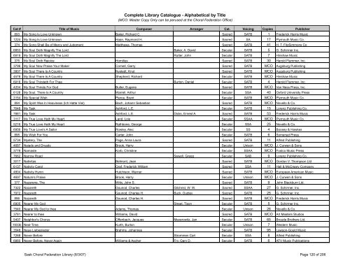 Complete Library Catalogue - Alphabetical by Title - Saskatchewan ...