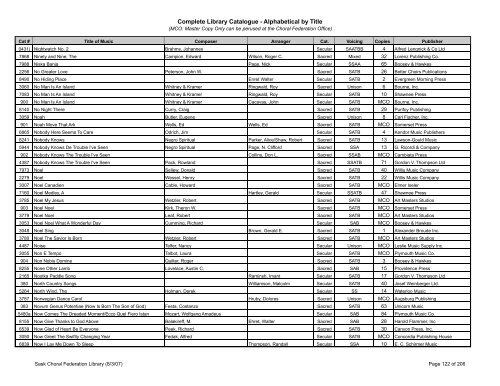 Complete Library Catalogue - Alphabetical by Title - Saskatchewan ...