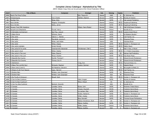 Complete Library Catalogue - Alphabetical by Title - Saskatchewan ...