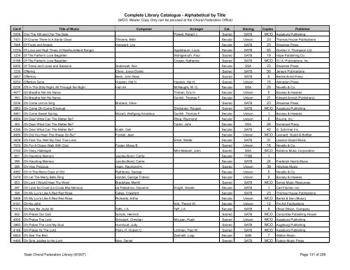 Complete Library Catalogue - Alphabetical by Title - Saskatchewan ...