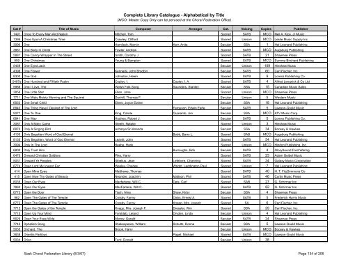 Complete Library Catalogue - Alphabetical by Title - Saskatchewan ...