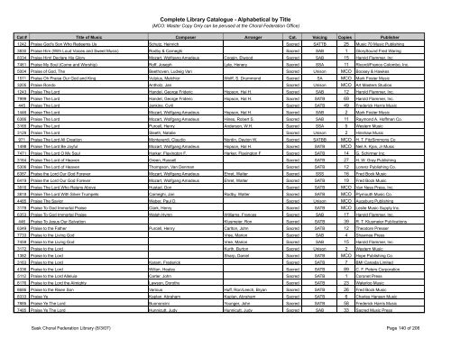 Complete Library Catalogue - Alphabetical by Title - Saskatchewan ...