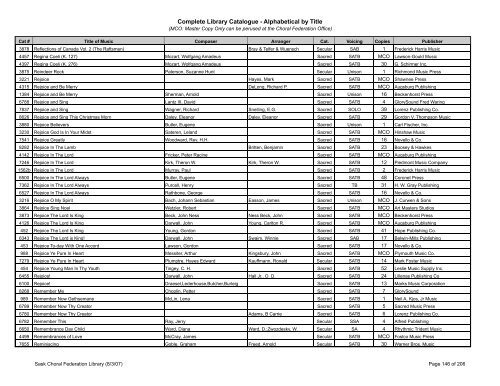 Complete Library Catalogue - Alphabetical by Title - Saskatchewan ...