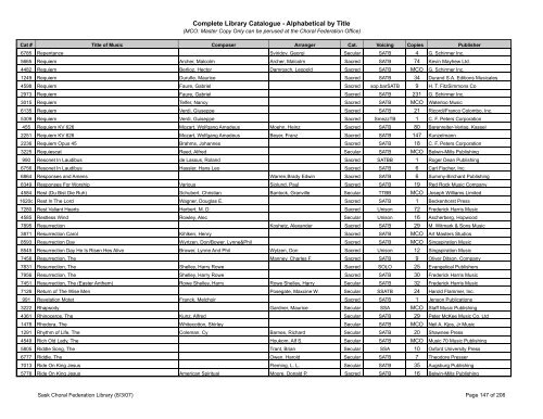 Complete Library Catalogue - Alphabetical by Title - Saskatchewan ...