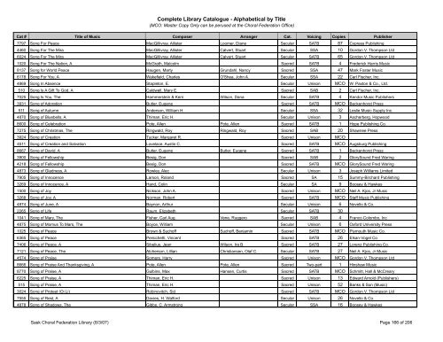 Complete Library Catalogue - Alphabetical by Title - Saskatchewan ...