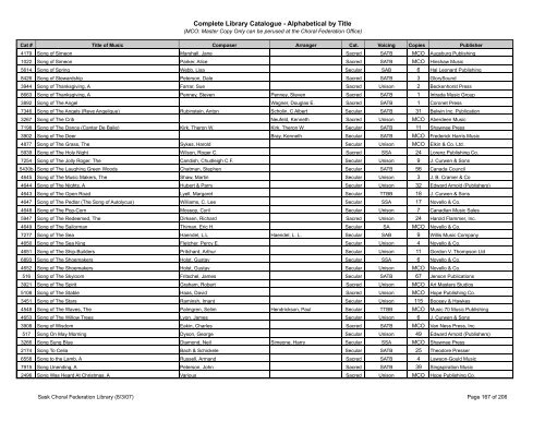 Complete Library Catalogue - Alphabetical by Title - Saskatchewan ...