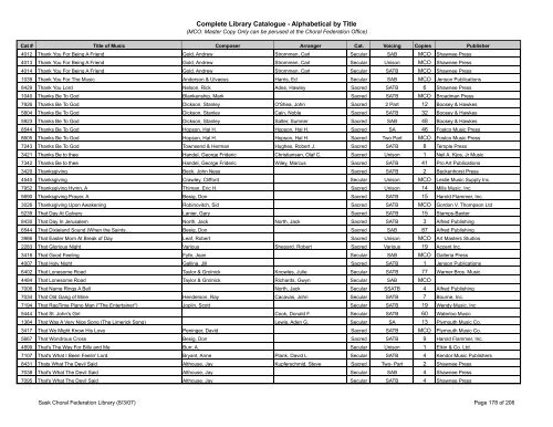 Complete Library Catalogue - Alphabetical by Title - Saskatchewan ...